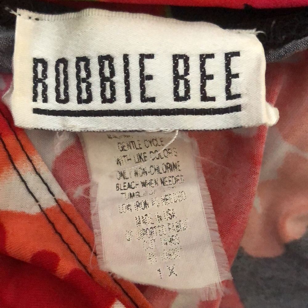 Robbie Bee Black Red Pink Batwing Elastic Waist V-Neck Dress size 1X - Picture 10 of 11